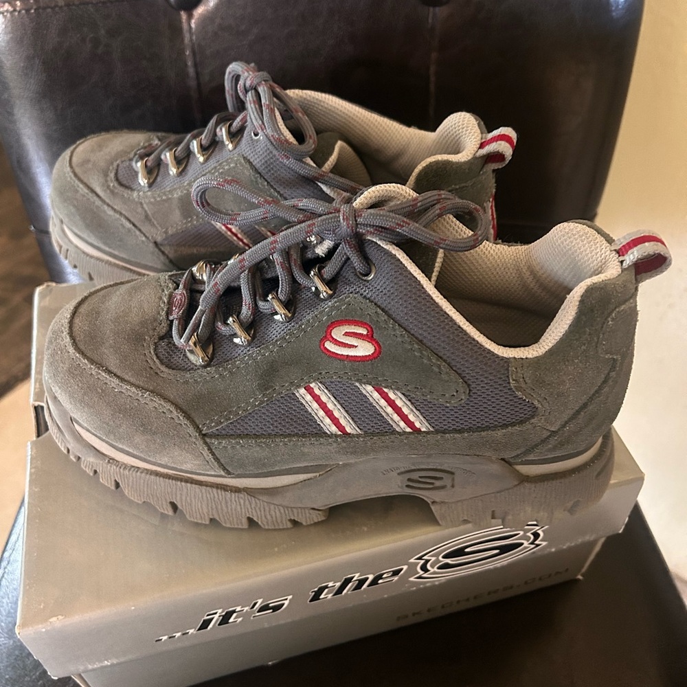 Skechers Suede Charcoal and Crimson Athletic Shoes